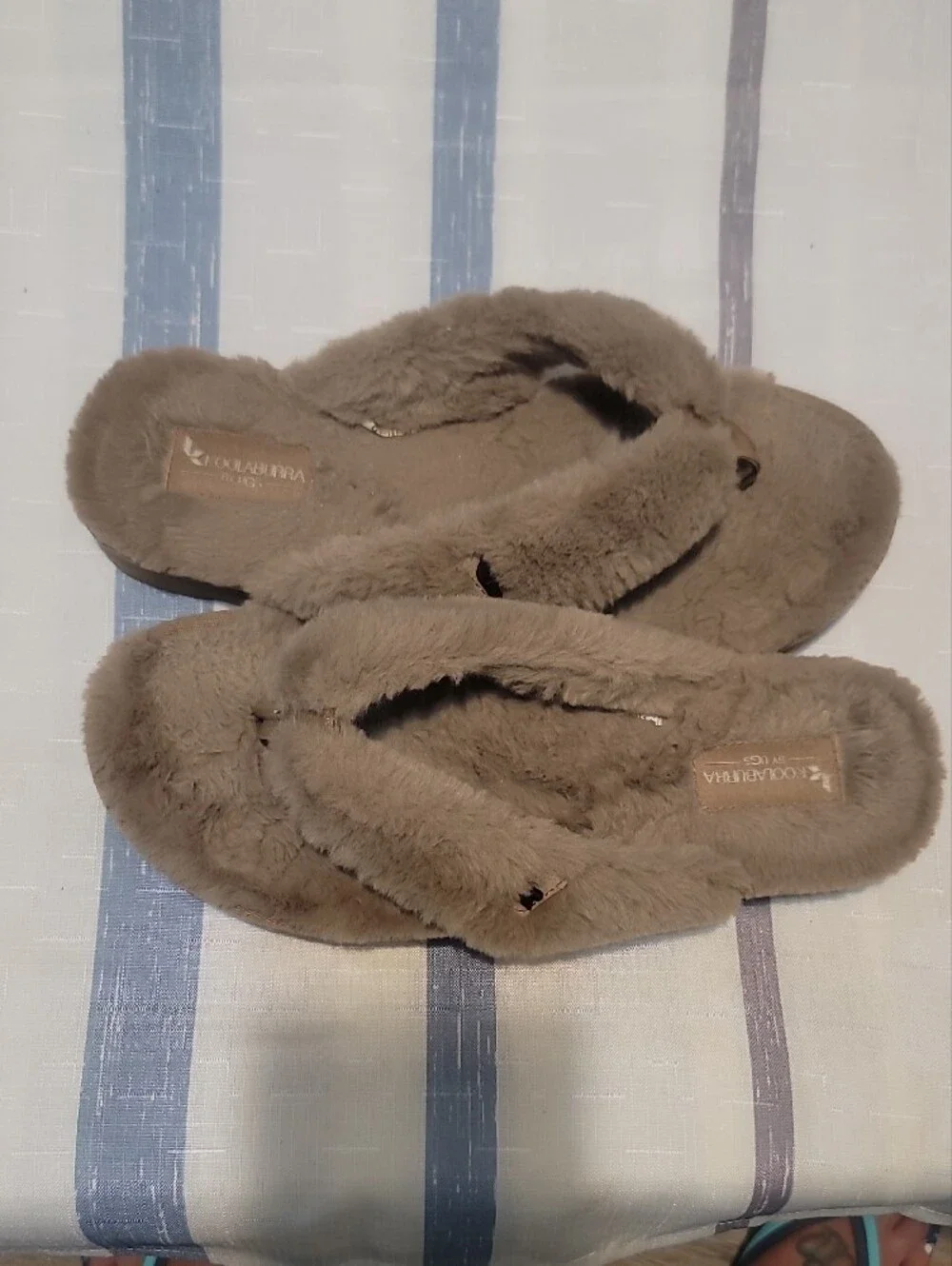 Koolaburra Taupe Furry Platform Flip Flop Slippers